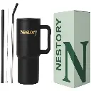 Nestory 1200ML Stainless Steel Tumbler Hot and Cold with Handle and Lid 2 Straw, Double Insulated Cup Mug Cupholder for Gym, Travelling (Black)
